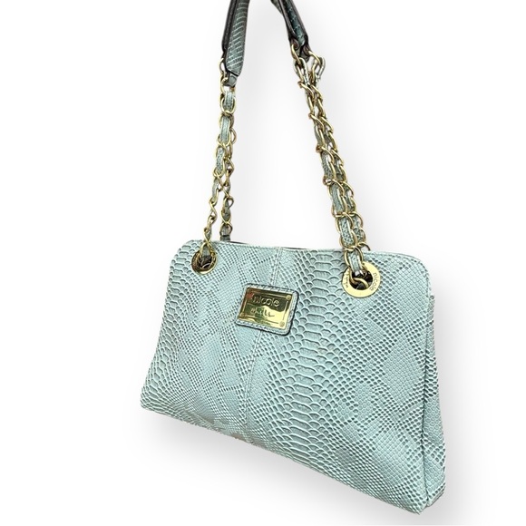 Nicole Miller Shoulder Bag Faux Snakeskin Animal Print Large Gold Chain Purse - Picture 2 of 14